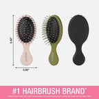 Conair Detangling Mini Hair Brush Set, 3-Pack Detangler Brushes for Wet or Dry Hair, Detangler for All Hair Types, Hair Brushes for Women, Travel Size, Matte Pink, Green, Black