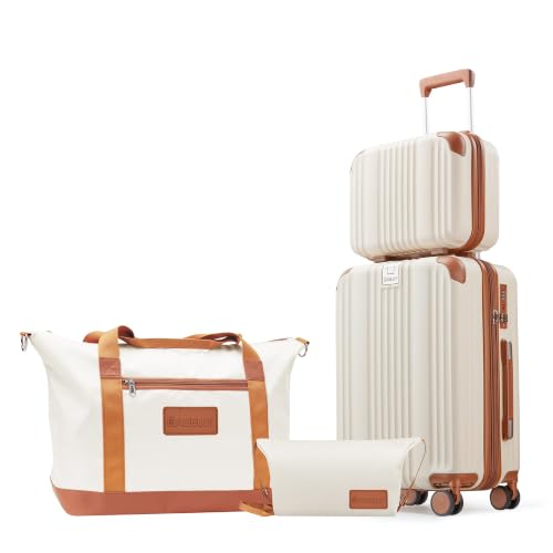 Luggage Set 4 Piece 20inch Carry on Hardshell Suitcase (Beige / 4 piece（14/20/DB/TB）)
