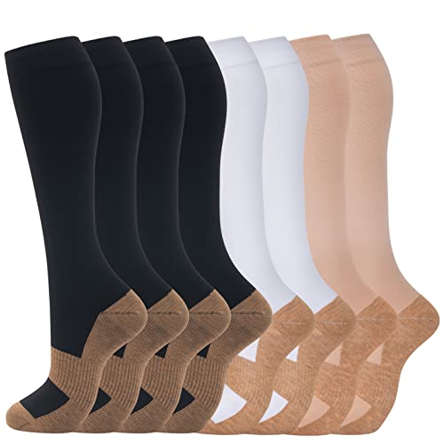 8 Pairs Compression Socks for Men & Women 20 (Large-X-Large / 26-8 Pairs-black/White Copper)