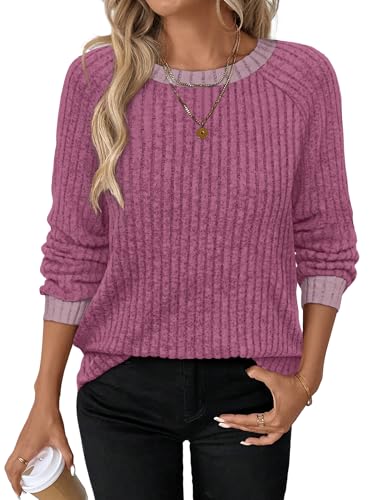 Long Sleeve Shirts for Women Cute Tops for Teachers Sweaters for Women Early Fall Fashion Must Haves Travel Fall Outfits for Women 2026 Maternity Clothes Casual Going Out Pink (Medium / 05-hot Pink)
