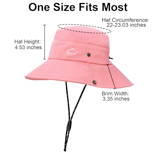 Sun Hats for Women Bucket Hat UV Protection Fishing Hat Wide Brim Safari Hats 2 in 1 Zip (1pack-pink)