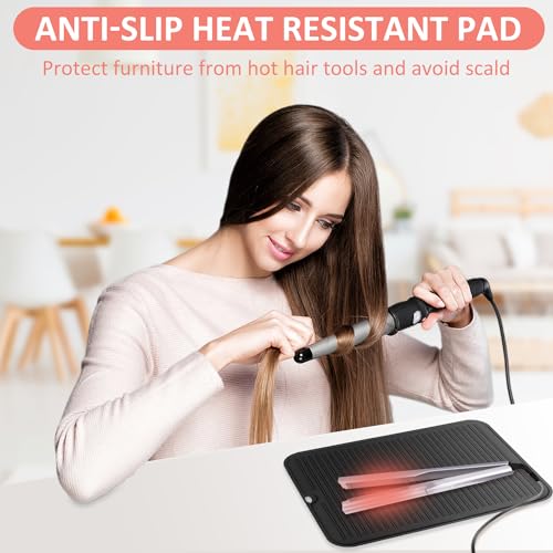 Large Heat Resistant Silicone Mat for Hair Tools (Black)