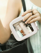 Clear Makeup Bag Travel Cosmetic Case Transparent Toiletry Bag with Zipper (Light Pink / Mini Chic)