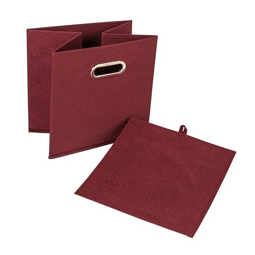 Fabric Storage Bins 6 Piece Set (Burgundy / 11” L x 11” W x 11” H)