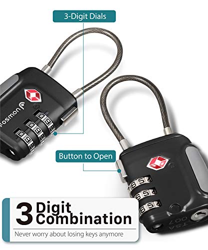 TSA Approved Cable Luggage Locks (3 Digit black 3 pack)