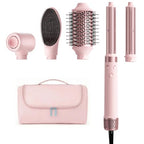 5-in-1 Dual Voltage Hair Dryer Brush for Travel with Storage Bag (Peach Pink)