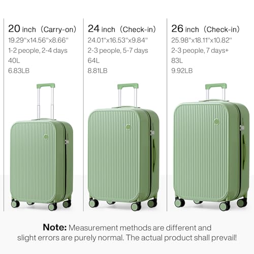 24 Inch Checked Luggage PC Hardshell Suitcases with Wheels for Travel Woman Men (Avocado Green TSA2 / 24-inch)