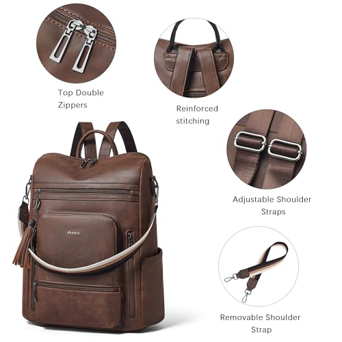 Vegan Leather Laptop Backpack for Women 15.6 inch Work Backpack Fashion Travel Backpack Purse for Business College (Crazy Horse Brown01)