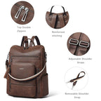 Vegan Leather Laptop Backpack for Women 15.6 inch Work Backpack Fashion Travel Backpack Purse for Business College (Crazy Horse Brown01)