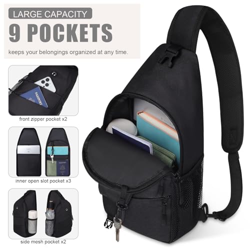 Crossbody Bags for Women Men Trendy Sling Bag Backpack Chest Bag (Large / Black)