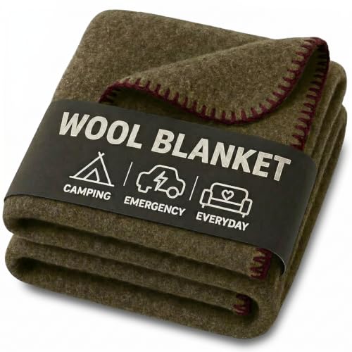 JMR Wool Camping Blanket (Olive Green / 66x90)