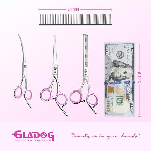 Professional 5 in 1 Dog & Cat Grooming Scissors Set with Safety Round Tips (Pink 5 in 1)