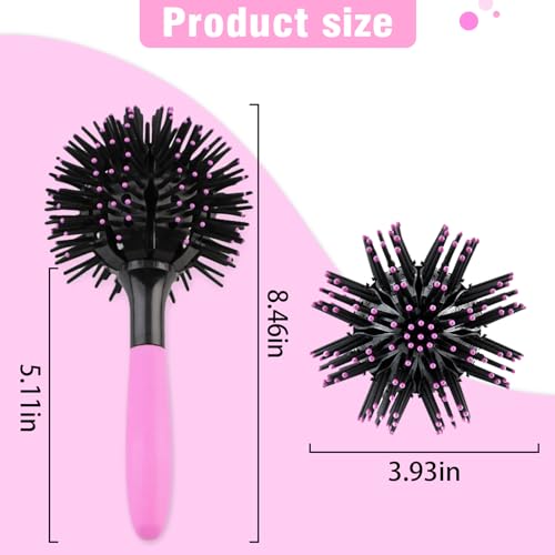 3D Round Hair Brushes for Women Blow Drying Detangling Hairbrush 360 Degree Styling Brush for Thick Curly Hair Comb for Wet and Dry Hair (Brush Only)
