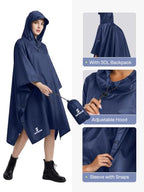 Adult Rain Poncho Waterproof Hooded Raincoat Lightweight Packable (One Size / Blue 1 Pack)