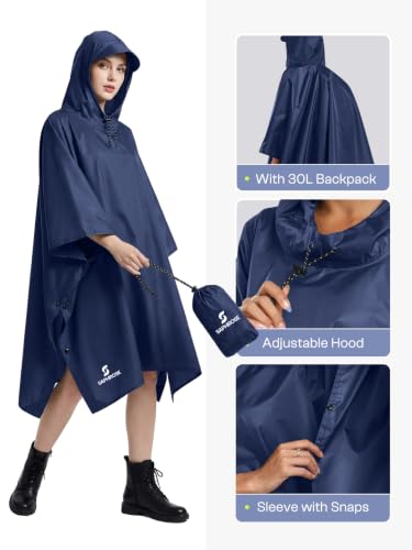 Adult Rain Poncho Waterproof Hooded Raincoat Lightweight Packable (One Size / Blue 1 Pack)