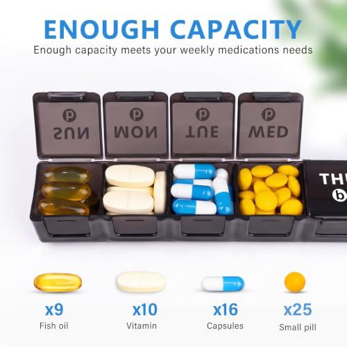 2 Pack Weekly Large Pill Organizer (Black-white)