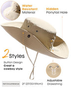 Sun Hats for Women Ponytail Wide Brim Summer Packable Cowboy Hat (One Size / Light Khaki)