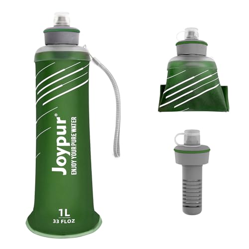 Collapsible Water Filter Bottle with 0.01 Micron Filtration (Green / 32 Ounces)