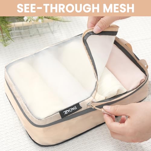 6 Set Ultralight Compression Packing Cubes Packing Organizer for Travel Accessories Luggage Suitcase Backpack (Beige70D / Mesh Pattern)