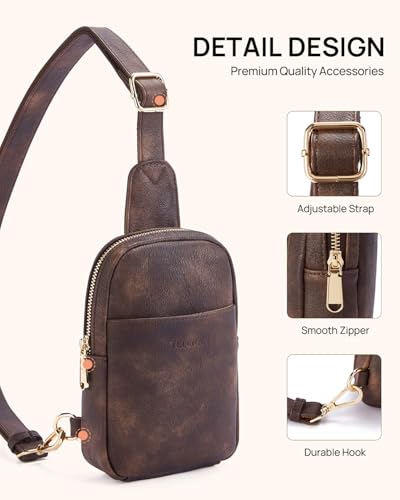 Small Sling Bag for Women Leather Crossbody Fanny Packs Chest Bag for Women Coffee (1-coffee)