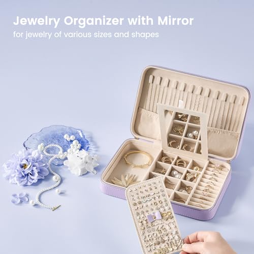 Travel Jewelry Case for Women Girls (Purple / Large (10"W*6.69"D*2.17"H))