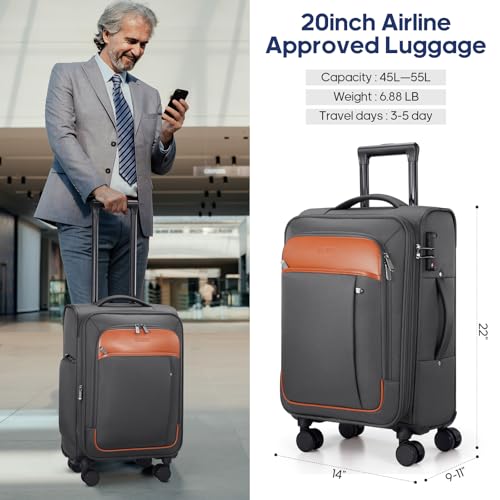 Expandable Carry On Luggage 22x14x9 Airline Approved (Grey / Carry on （20in）)