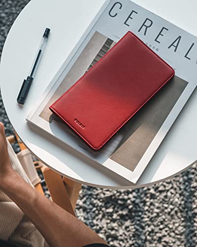 Passport Wallet for Travel RFID Blocking Premium Leather (Red)
