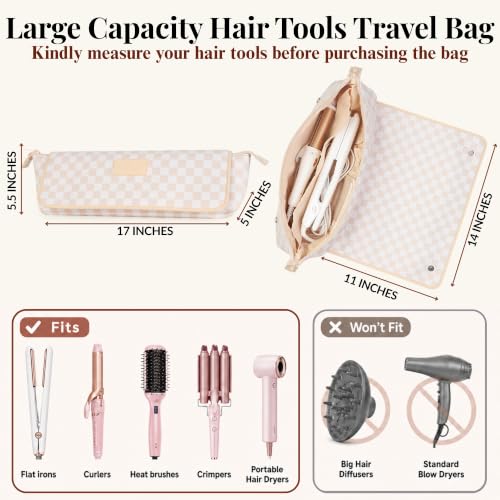 Hair Tools Travel Bag and Heat Resistant Mat 17" Checkered (Checkered Peach)