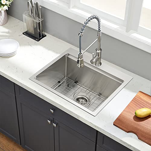 Kitchen Sink 21 x 20 x 10 Drop in Kitchen Sink 16 Gauge Stainless Steel Kitchen Sinks Single Bowl Workstation Sink with Cutting Board (21" x 20" x 10" / Stainless Steel)