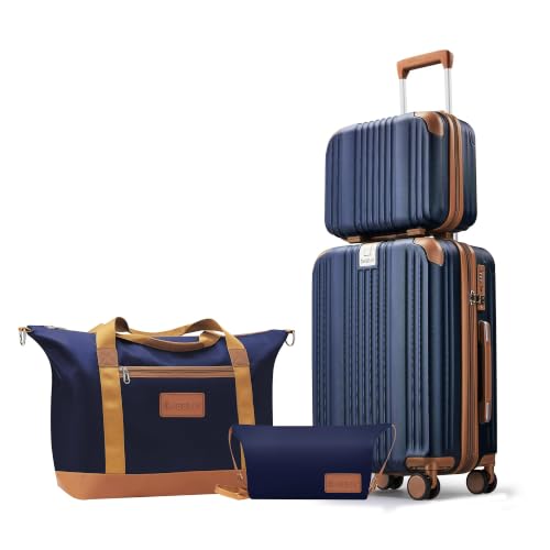 Luggage Set 4 Piece 20inch Carry on Hardshell Suitcase (Navy / 4 piece（14/20/DB/TB）)