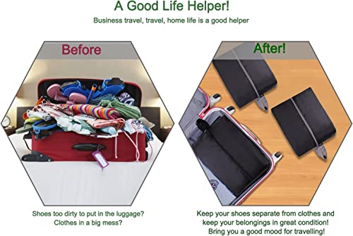 Travel Shoe Bags Set of 2 Waterproof Nylon with Zipper for Men & Women (2 Pack - Black)