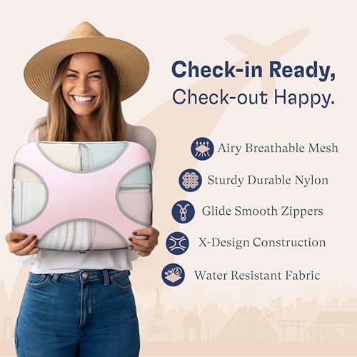 5 Set Packing Cubes for Travel with Laundry Bag (5 Set - Petal Pink / Set of 5)