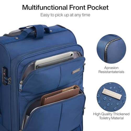 28 Inch Softside Expandable Checked Luggage with 4 Spinner Wheels (Blue / 28 Inch)