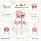 High Chair 5 in 1 Convertible Highchair for Babies & Toddlers (Pink)