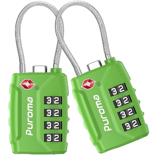 2 TSA Approved Luggage Locks 4 Digit Code Cable Lock Basic Green (Basic Green)