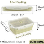 Collapsible Silicone Food Storage Containers Set with Lid & Air Ven (2x2000ml Green)