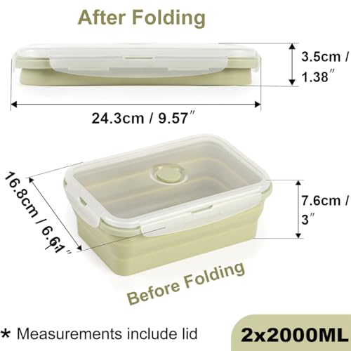 Collapsible Silicone Food Storage Containers Set with Lid & Air Ven (2x2000ml Green)