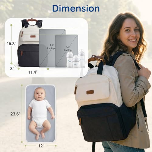 Diaper Bag Backpack Travel Baby Bag with Changing Pad for Mom Dad (1-black-beige / Classic Flap Style)