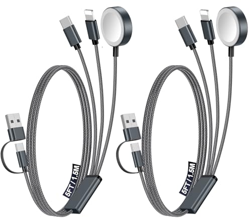 2Pack Travel Essentials for Apple Watch Charger (Black / 2Pack-5 FT)