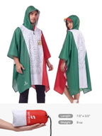 Adult Rain Poncho Waterproof Hooded Raincoat Lightweight Packable (One Size / Mexican Flag 1 Pack)