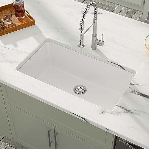 33"x19" White Undermount Granite Composite Kitchen Sink (White / 33"x19")