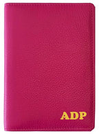 Personalized Monogrammed Bright Pink Leather RFID Passport Wallet (Bright Pink / Minimalist)