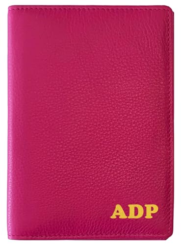 Personalized Monogrammed Bright Pink Leather RFID Passport Wallet (Bright Pink / Minimalist)