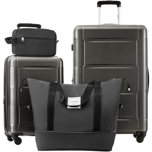 Luggage Set Expandable 2 Piece Suitcase Sets with Spinner Wheels (2-piece Set / Dark Gray(20/28+bags))