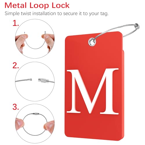 2 Pack Initial Luggage Tags for Suitcases Airplane Travel Essentials (Large M / Red)