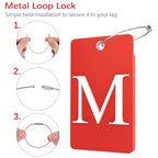 2 Pack Initial Luggage Tags for Suitcases Airplane Travel Essentials (Large M / Red)