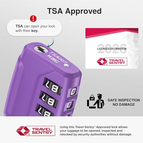 2 TSA Approved Luggage Locks 4 Digit Code Cable Lock Basic Purple (Basic Purple)