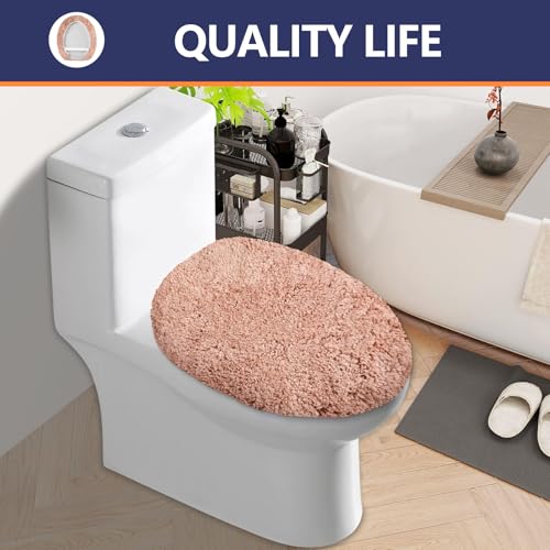 Microfiber Elongated Toilet Seat Cover 19.5"x 15" Machine Washable (Blush Pink / Elongated)