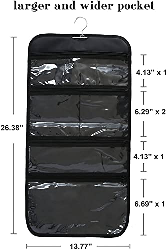 Foldable Clear Hanging Travel Toiletry Bag Cosmetic Organiser Storage (Black)