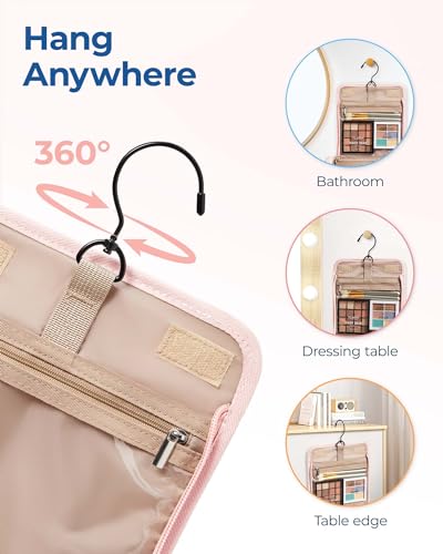 Makeup Bag for Women with Hanging Hook (Pink / Large)